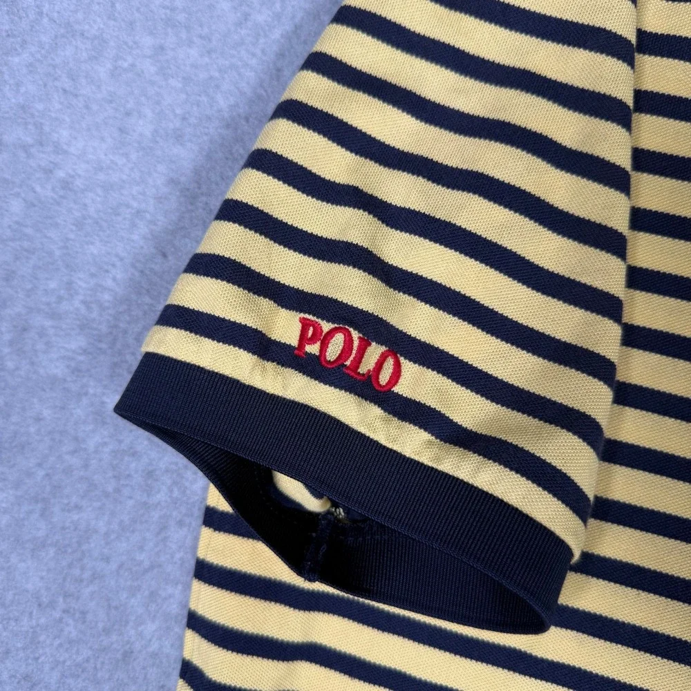 Polo Golf Ralph Lauren Performance Big Pony Striped Polo Shirt Yellow Navy XXL